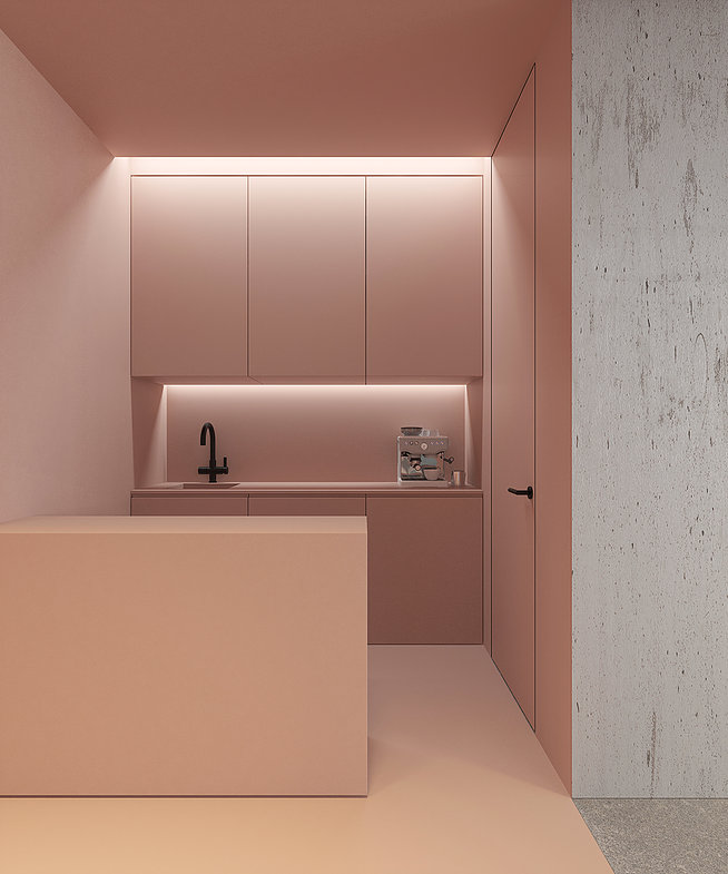 Минимализм, milenial pink и бетон в интерьере офиса площадью 88 кв.м.