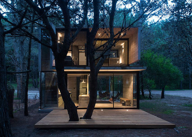 Бетонный дом в стиле минимализм с имитацией древесины