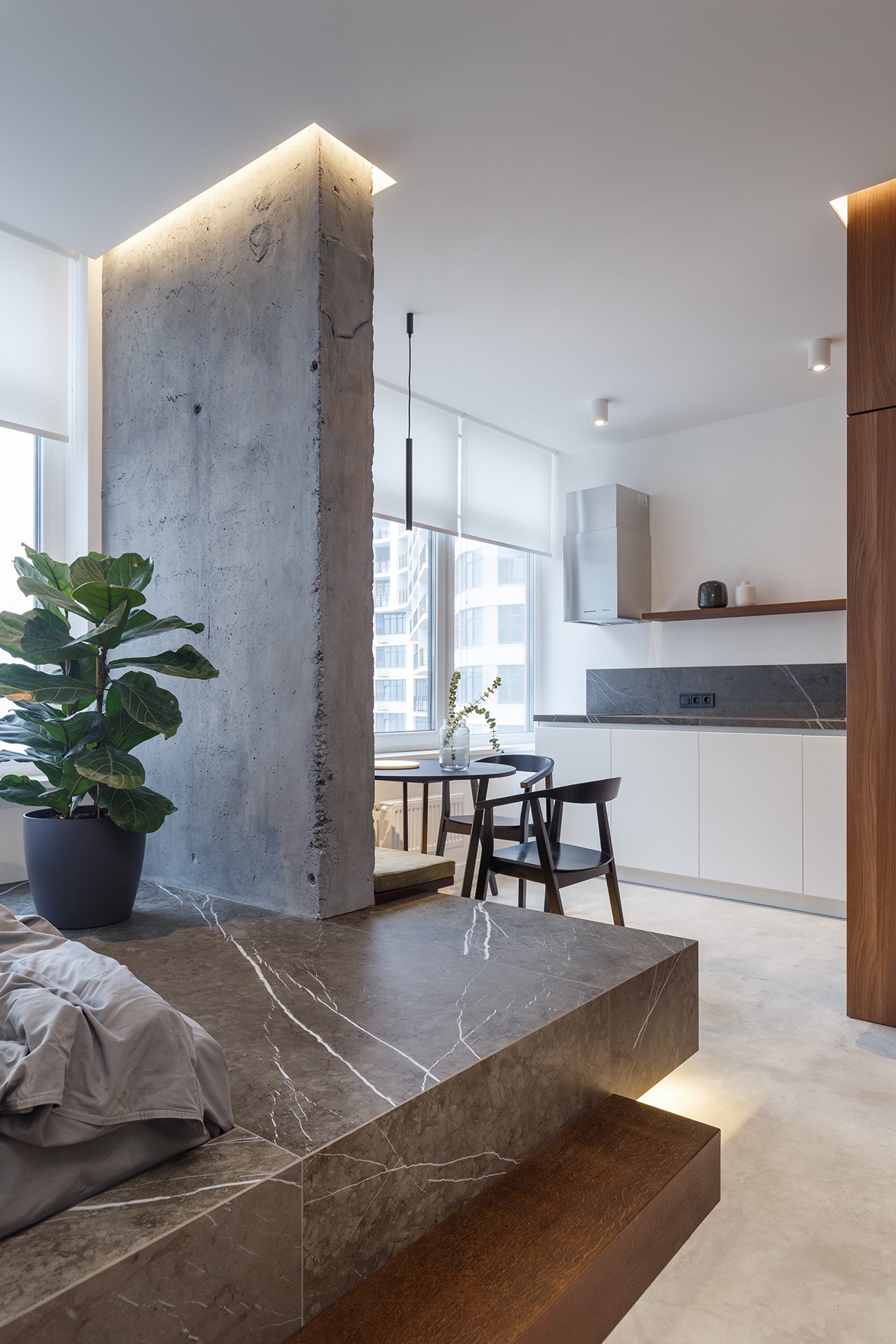 Эффектный и простой интерьер квартиры площадью 39 кв м в стиле минимализм
