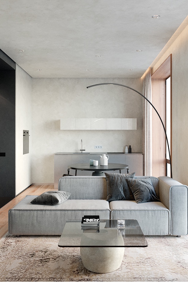 Простой и эффектный интерьер квартиры площадью 40 кв м в стиле минимализм
