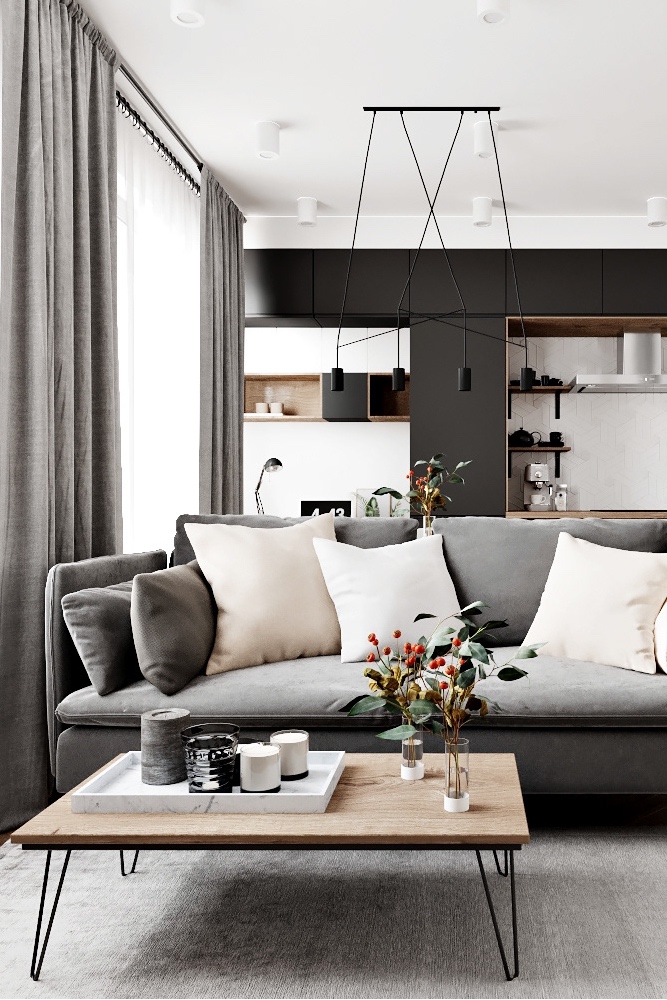 Скандинавский стиль: монохромный интерьер квартиры площадью 43 м²