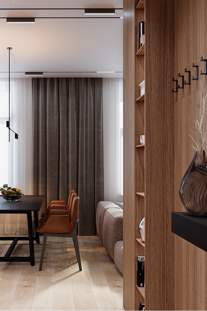 Янтарный свет: современный интерьер квартиры площадью 45 м² в теплой палитре