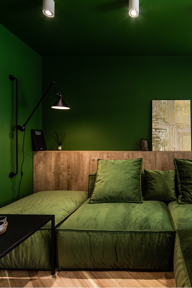 Изумрудный минимализм: интерьер квартиры площадью 40 м² в насыщенной палитре