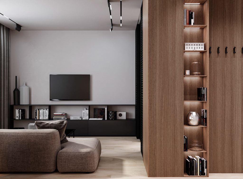 Янтарный свет: современный интерьер квартиры площадью 45 м² в теплой палитре