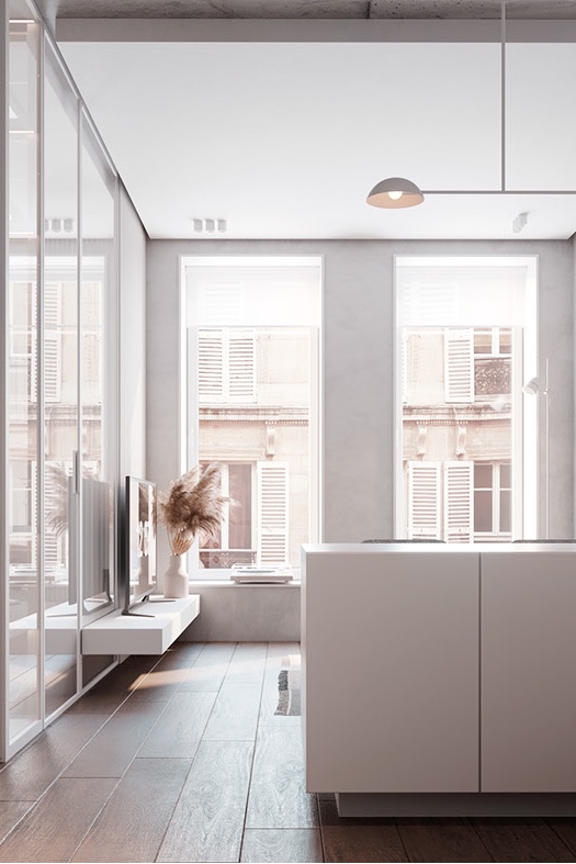 Белый лофт: светлый интерьер квартиры площадью 42 м² в стиле лофт