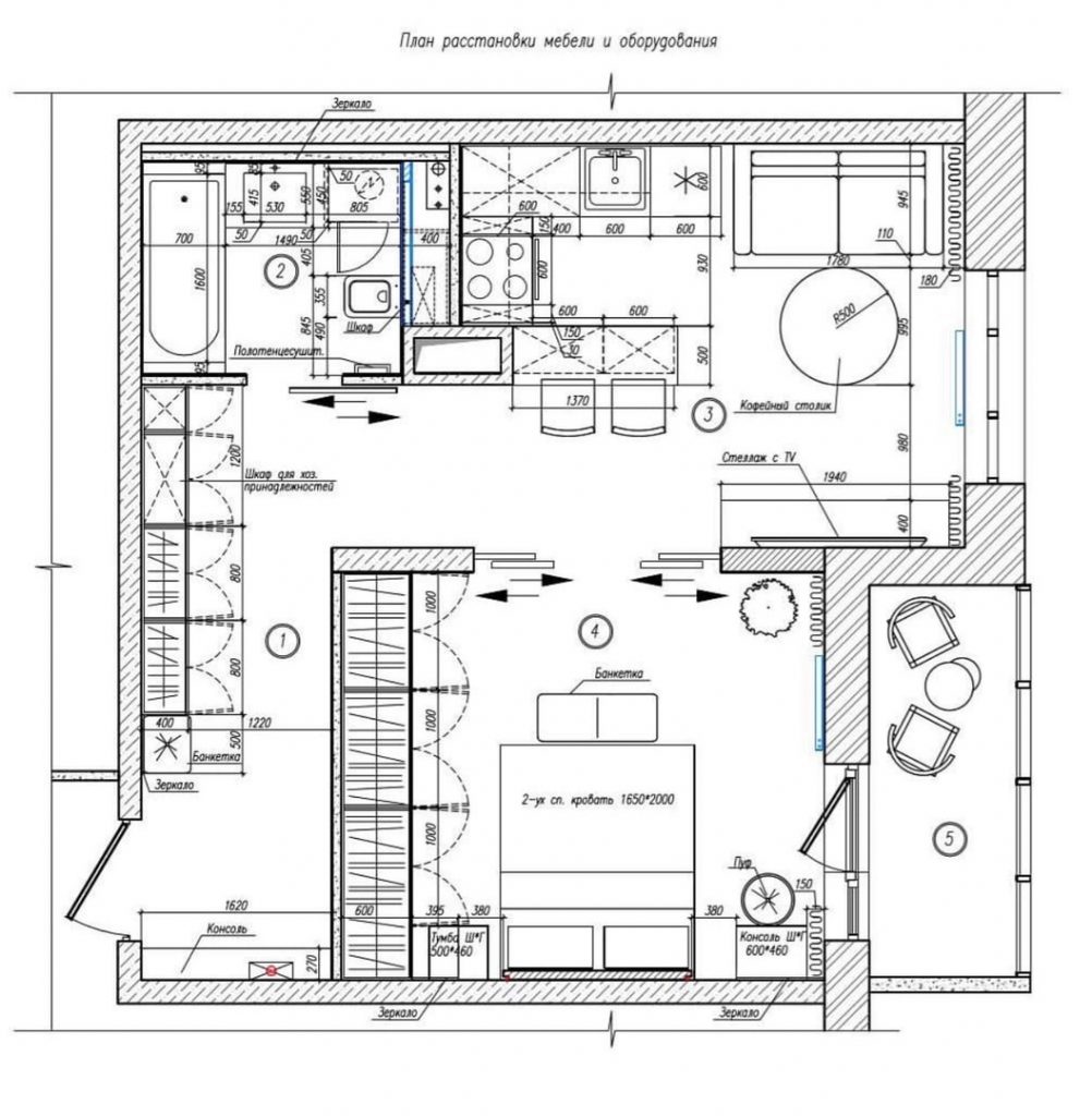 Эффектный дизайн: стильный дизайн-проект квартиры площадью 45 м²