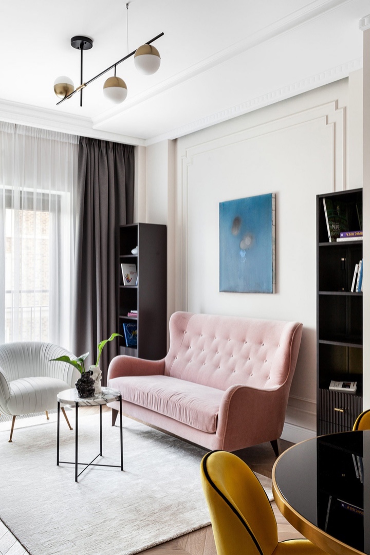 Элегантность в интерьере и цвет: однокомнатная квартира площадью 44 м² оформленная со вкусом