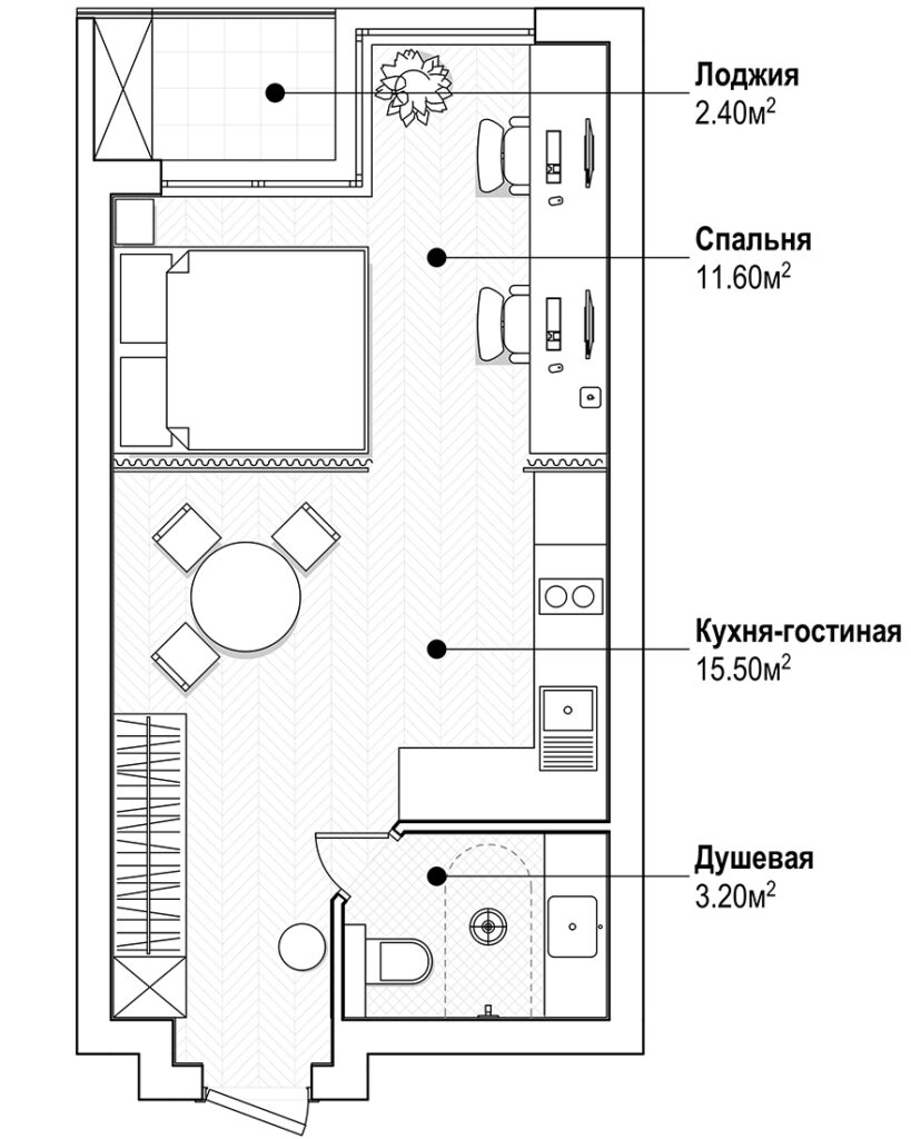 Маленькая, но очень функциональная квартира для пары площадью 30 кв м